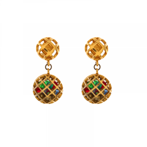 Chanel round cage bead drop earrings