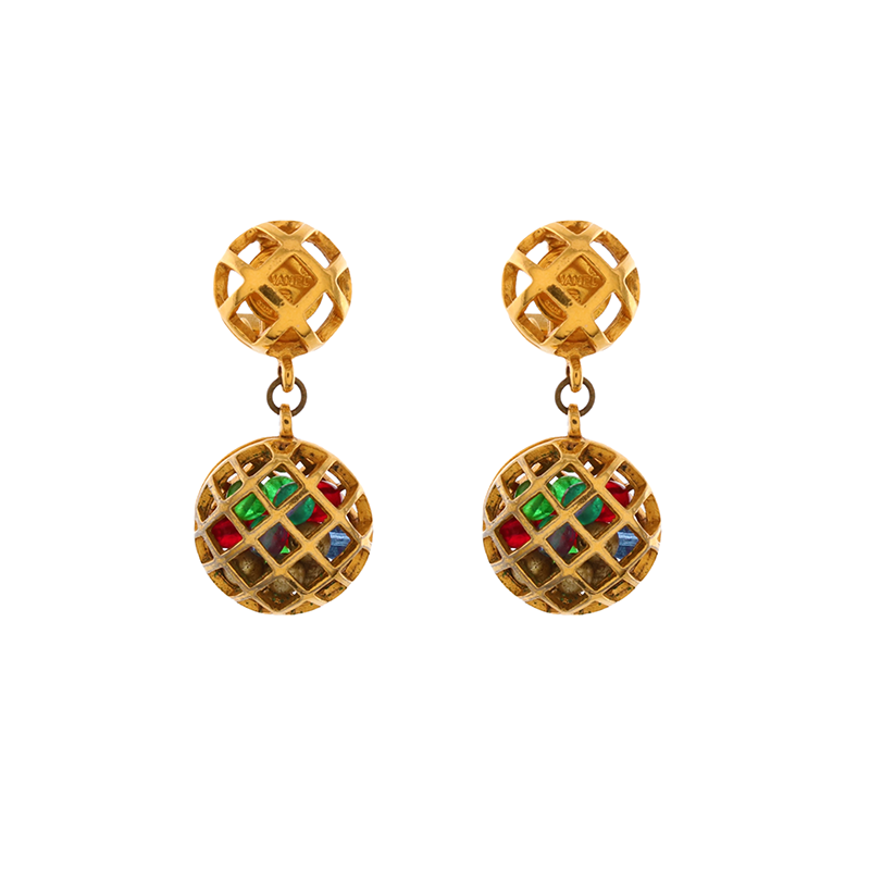 Chanel round cage bead drop earrings