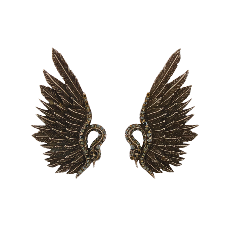 LANVIN CRYSTAL SWAN EARRINGS